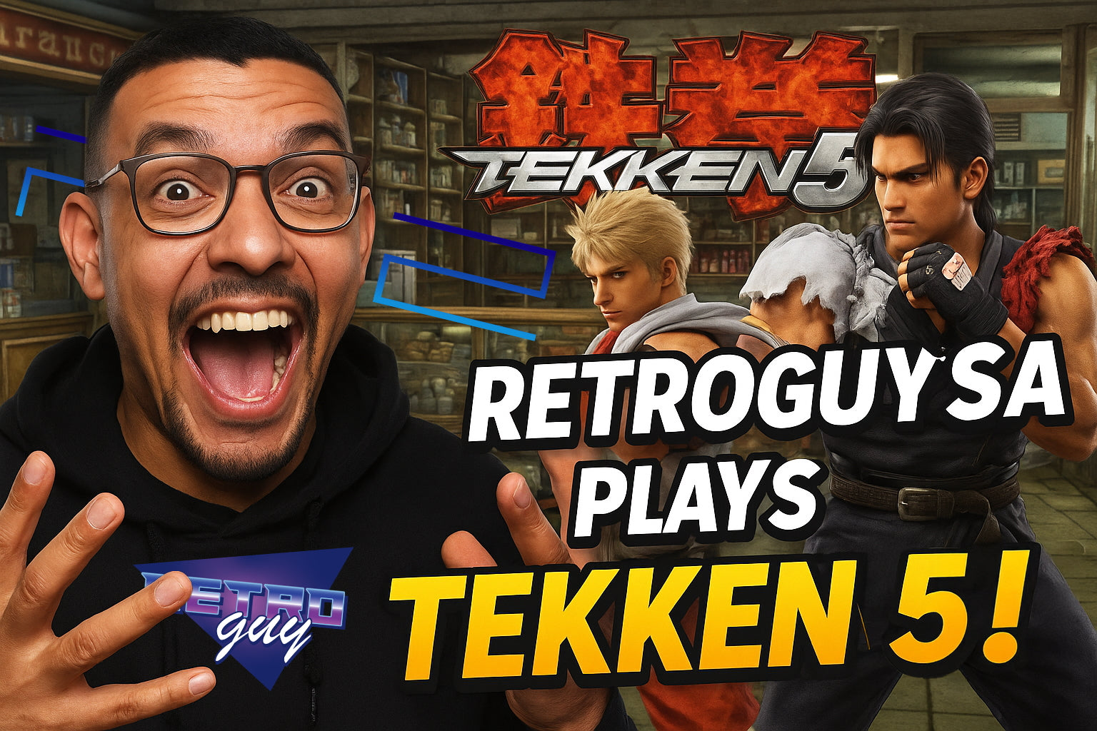 Load video: A 15-minute and 35-second gameplay video of Tekken 5 played on a PlayStation 2. The video features two hosts from Retro SA engaging in head-to-head matches, commenting on their gameplay, character strategies, and the game's details. They announce that the next video will be on "Need for Speed: Most Wanted."