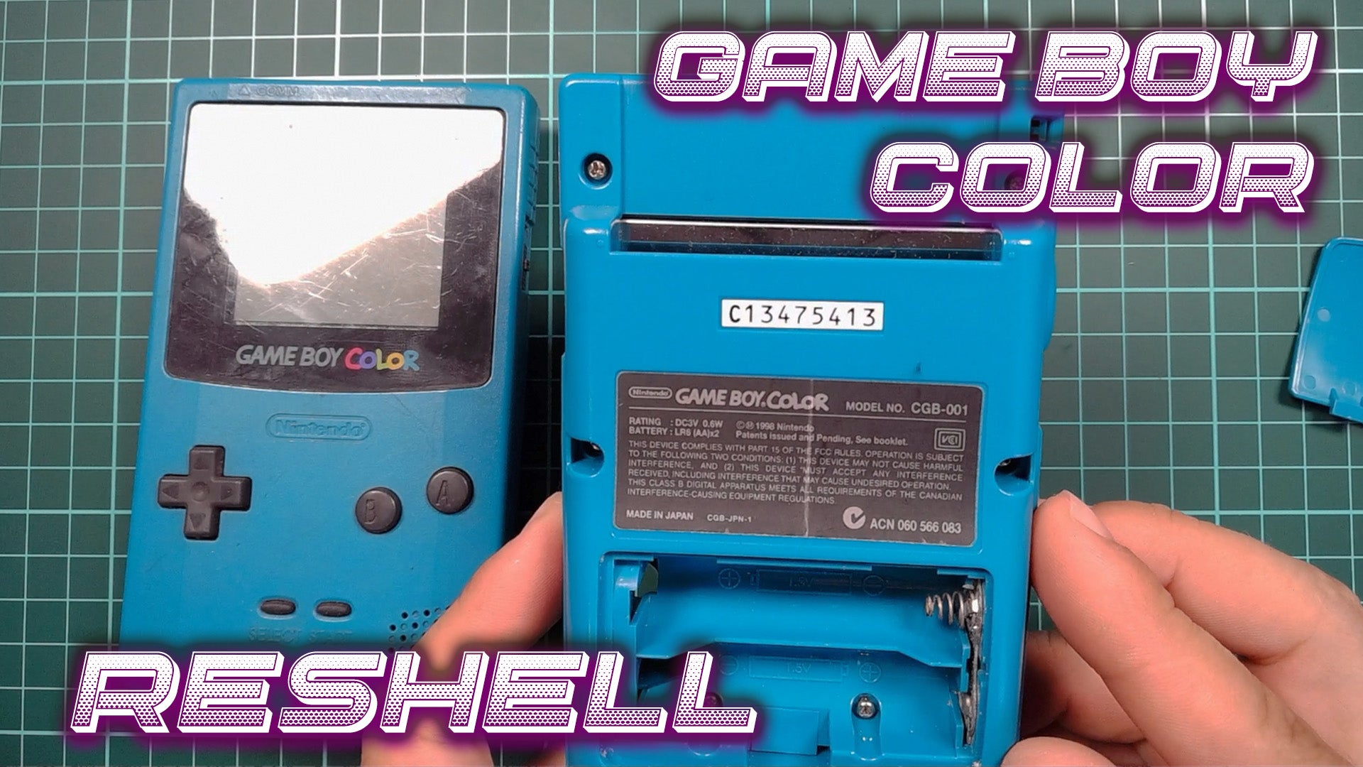 Load video: An 11-minute and 58-second video featuring a console restoration of a Nintendo Game Boy Color. The host, Steph, performs a full reshell of the handheld device, demonstrating a console restoration and repair process.