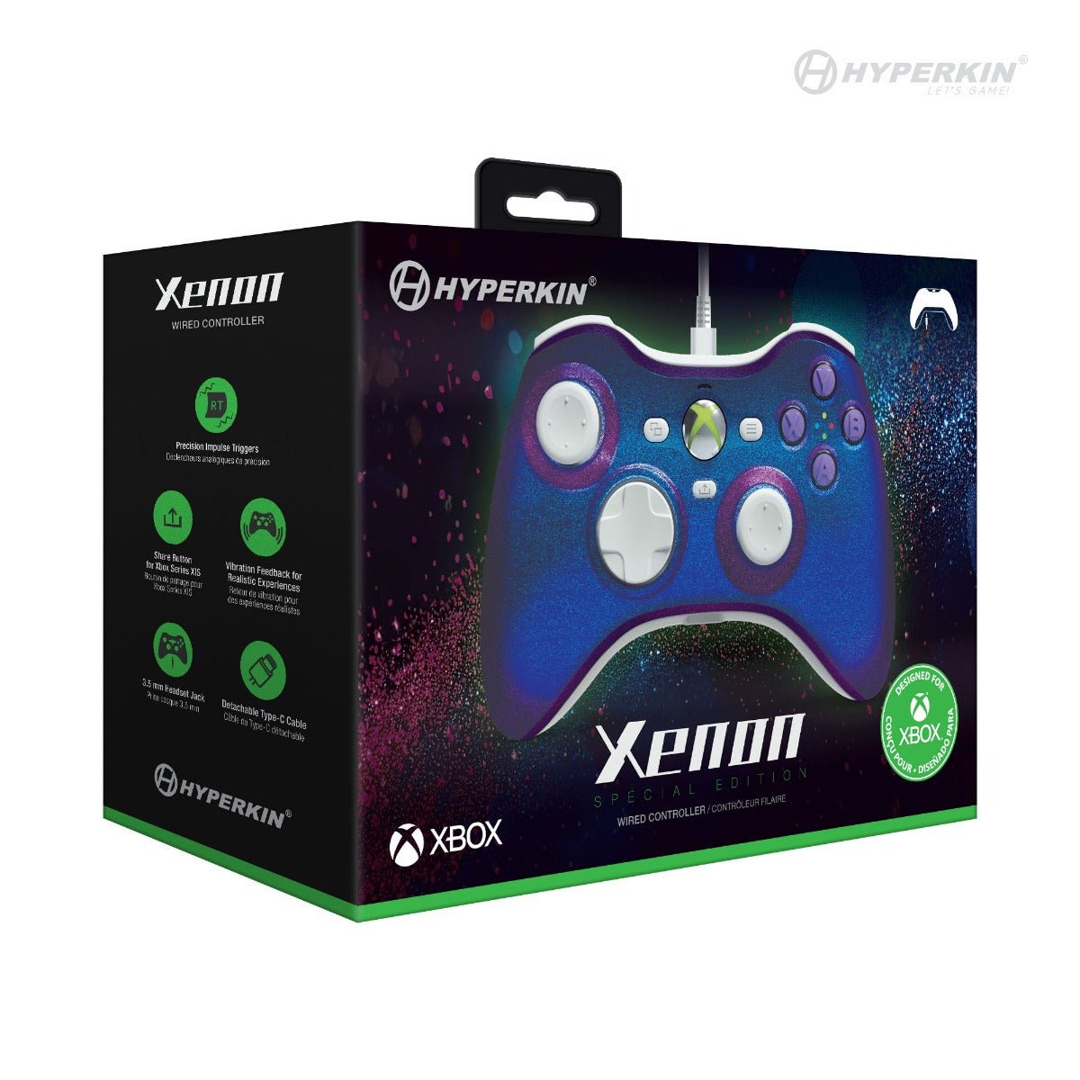 Hyperkin Xenon Wired Xbox Controller - Twilight Galaxy - RetroguySA