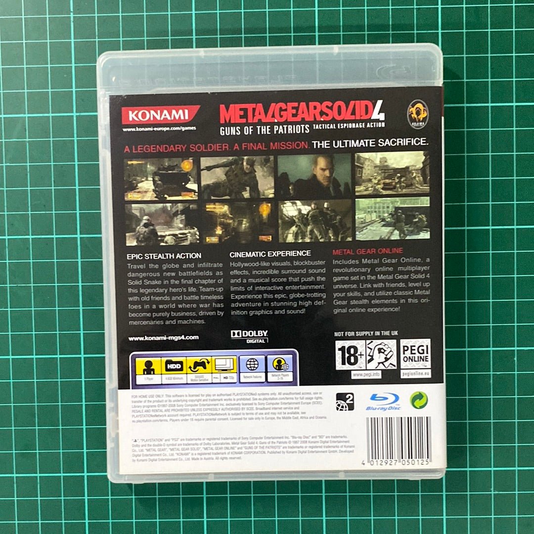 Metal Gear Solid 4 : Guns of the Patriots | Cardboard Cover | PlayStation 3 | PS3 | Used Game - RetroguySA